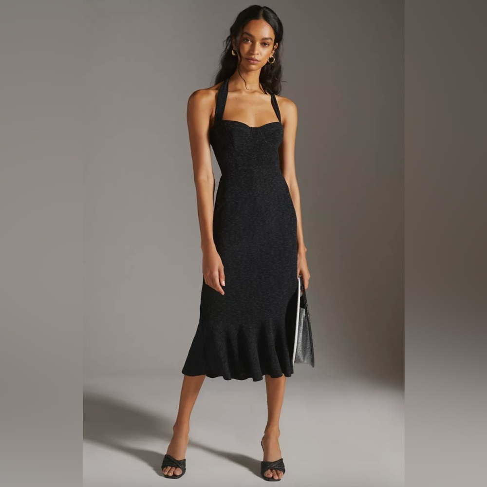 Black Anthropologie Hutch Halter Tie Neck Corset Midi Dress (NWT)